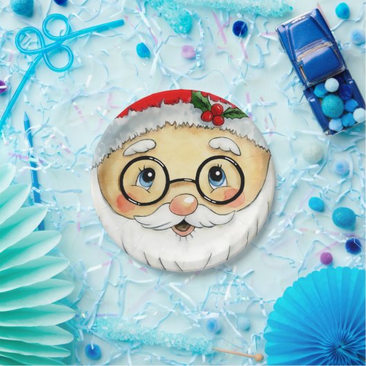 Kerstfeestdag Waterverf Santa Face Papieren Bordje (Feest)