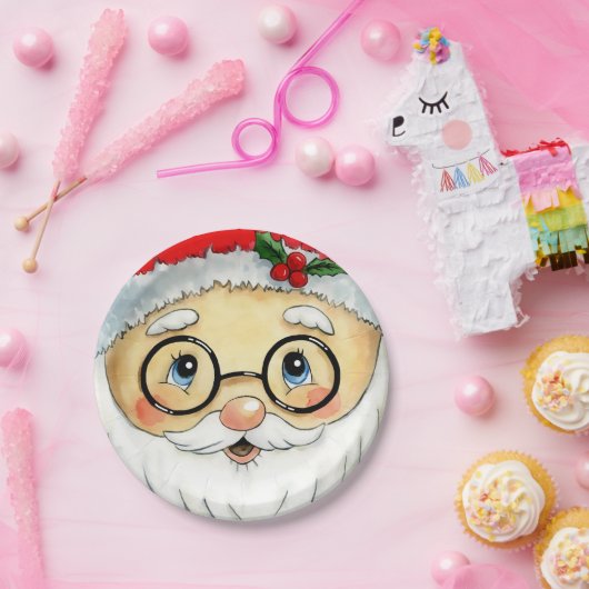 Kerstfeestdag Waterverf Santa Face Papieren Bordje (Feest)