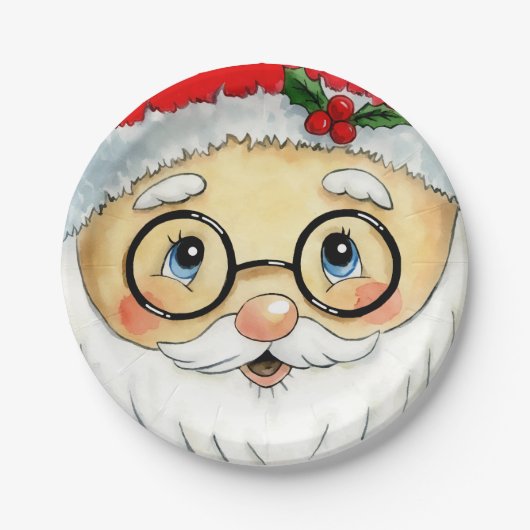 Kerstfeestdag Waterverf Santa Face Papieren Bordje (Voorkant)