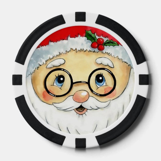 Kerstfeestdag Waterverf Santa Face Poker Chips (Voorkant)