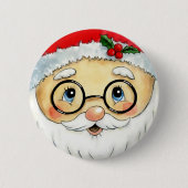 Kerstfeestdag Waterverf Santa Face Ronde Button 5,7 Cm (Voorkant)