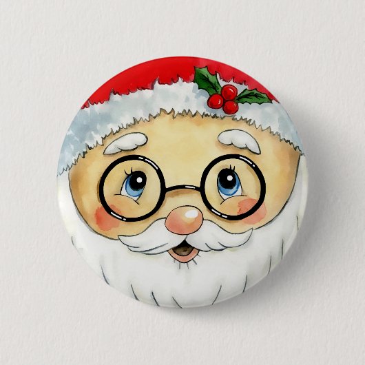 Kerstfeestdag Waterverf Santa Face Ronde Button 5,7 Cm (Voorkant)