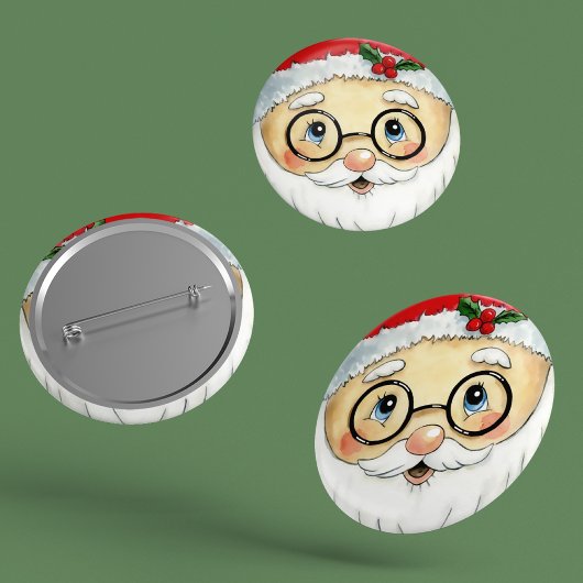 Kerstfeestdag Waterverf Santa Face Ronde Button 5,7 Cm