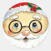 Kerstfeestdag Waterverf Santa Face Ronde Sticker (Voorkant)