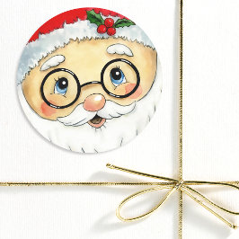 Kerstfeestdag Waterverf Santa Face Ronde Sticker