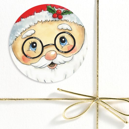 Kerstfeestdag Waterverf Santa Face Ronde Sticker