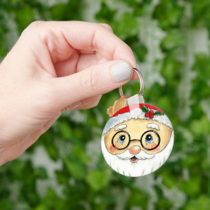 Kerstfeestdag Waterverf Santa Face Sleutelhanger
