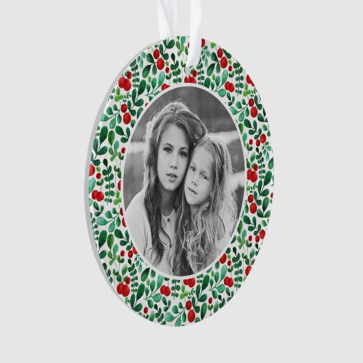 kerstfeestdag Waterverf verse bessen Foto Ornament (voorkant)