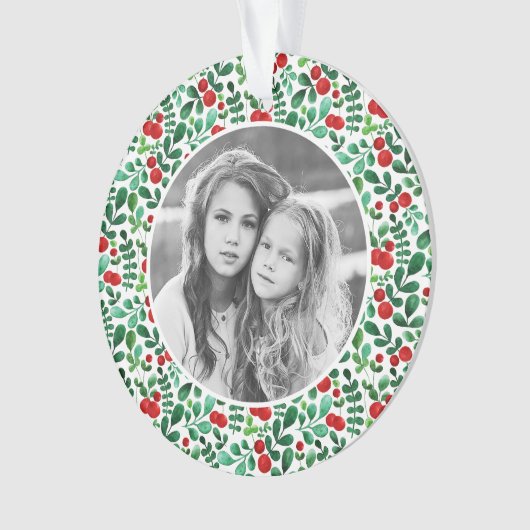 kerstfeestdag Waterverf verse bessen Foto Ornament (voorkant)