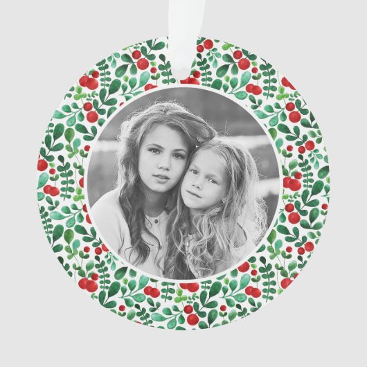 kerstfeestdag Waterverf verse bessen Foto Ornament (voorkant)