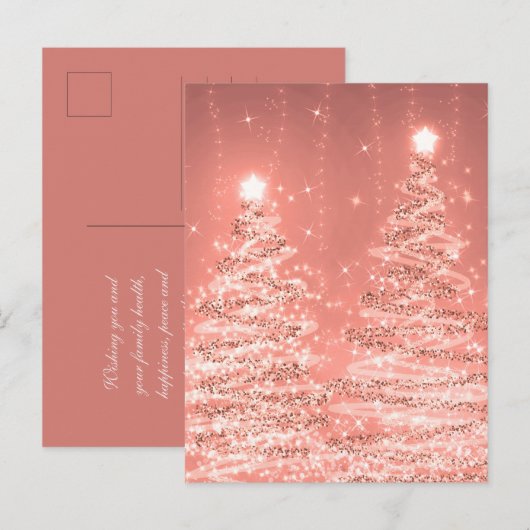 Kerstfeestdag wenst mousserende bomen Roos Gold Briefkaart (Voorkant / Achterkant)