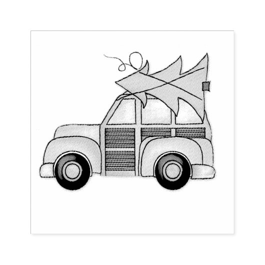Kerstfeestdag — Whimsical Winter Car Rubberstempel (Afrduk)