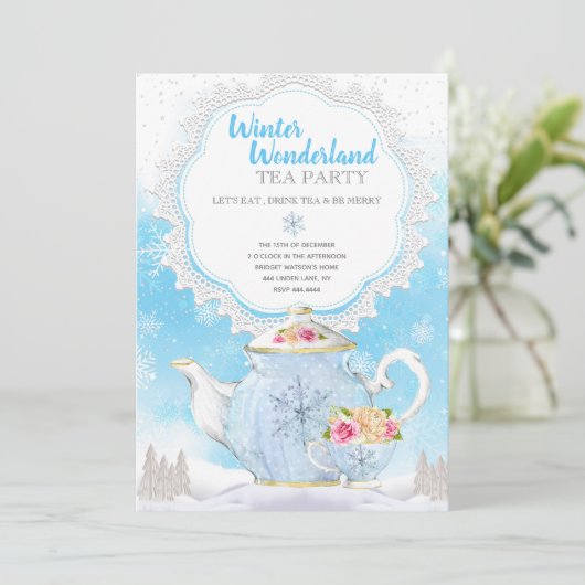 Kerstfeestdag winterfeest Tea Party Kaart (Staand voorkant)