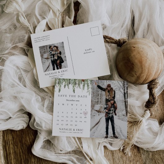 Kerstfeestdag winterfoto sparen de datum briefkaart