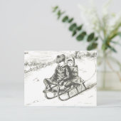 kerstfeestdag winterjongen meisje briefkaart (Staand voorkant)