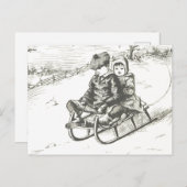 kerstfeestdag winterjongen meisje briefkaart (Voorkant / Achterkant)