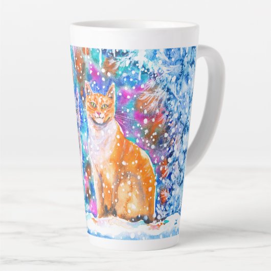Kerstfeestdag winterkatten Waterverf Latte Mok (Rechterhoek)