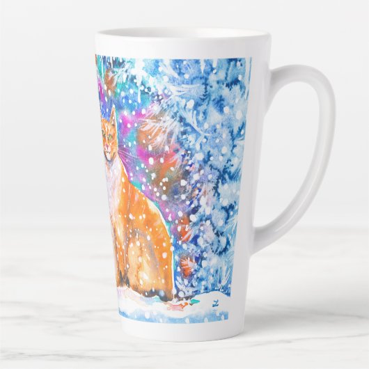 Kerstfeestdag winterkatten Waterverf Latte Mok (Rechts)