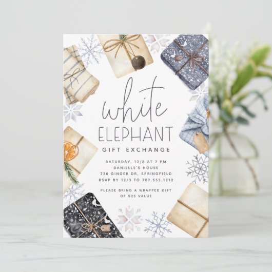 Kerstfeestdag witte olifant kaart (Staand voorkant)