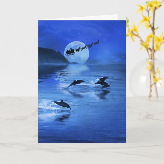 Kerstfeestdag, Zee met Dolphin en Santa Kaart (Gele Bloem)
