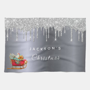 kerstfeestdag zilveren glitter theedoek