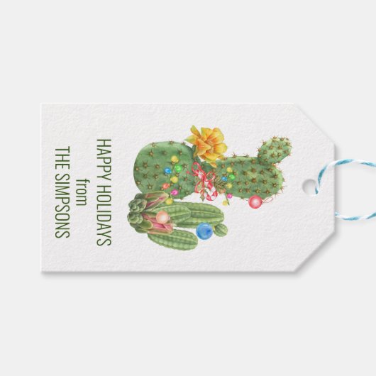 Kerstfeestdag - Zuidwestelijke Waterverf Cactus Cadeaulabel (Voorkant (Horizontaal))