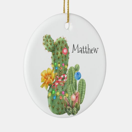 Kerstfeestdag - Zuidwestelijke Waterverf Cactus Keramisch Ornament (Rechts)