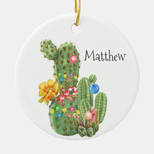 Kerstfeestdag - Zuidwestelijke Waterverf Cactus Keramisch Ornament (Voorkant)