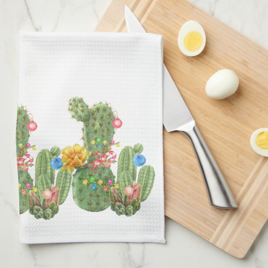 Kerstfeestdag - Zuidwestelijke Waterverf Cactus Theedoek (Quarter Fold)