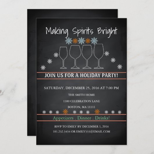 Kerstfeestdag Zwarte Chalkboard Snowflake Kaart (Voorkant / Achterkant)