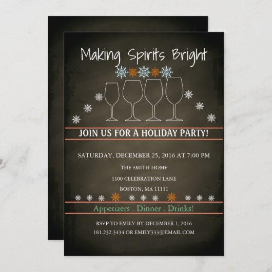 Kerstfeestdag Zwarte Chalkboard Snowflake Kaart (Voorkant / Achterkant)