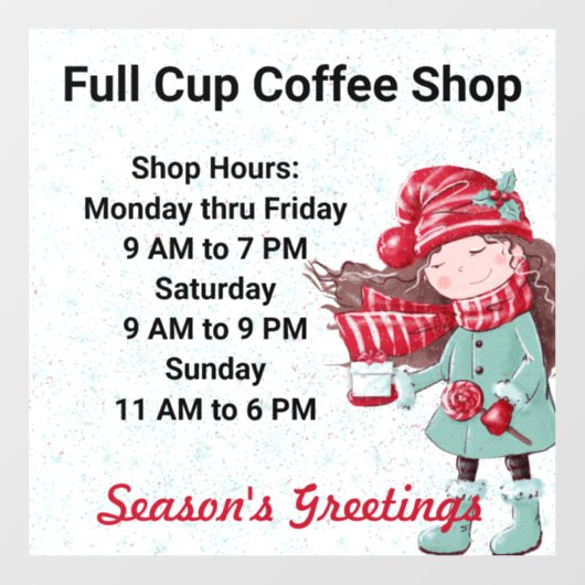 Kerstfeestdagen - Aangepaste tekst voor winkeluren Raamsticker (Vel)