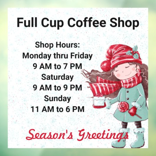 Kerstfeestdagen - Aangepaste tekst voor winkeluren Raamsticker (Vel 3)