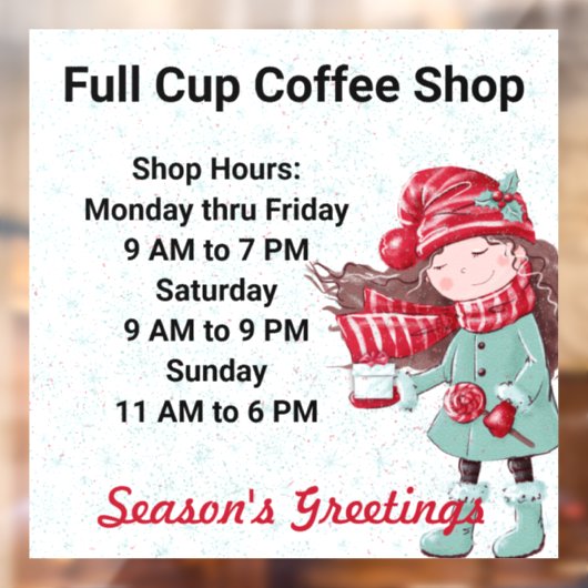 Kerstfeestdagen - Aangepaste tekst voor winkeluren Raamsticker (Vel 2)