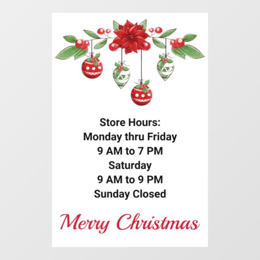 Kerstfeestdagen - Aangepaste tekst voor winkeluren Raamsticker (Vel)