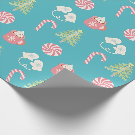 Kerstfeestdagen Blauwgroen Cadeaupapier (Hoek)