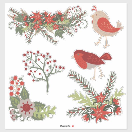 kerstfeestdagen bloemen sticker (Vel)