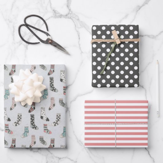 kerstFeestdagen Cozy Winter Sokken Hygge Inpakpapier Vel (Voorkant)
