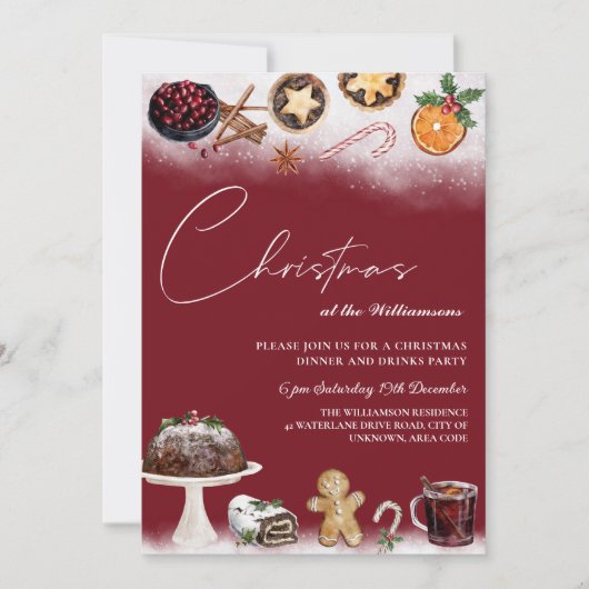 kerstfeestdagen en drinken voor het eten en eten kaart (Voorkant)