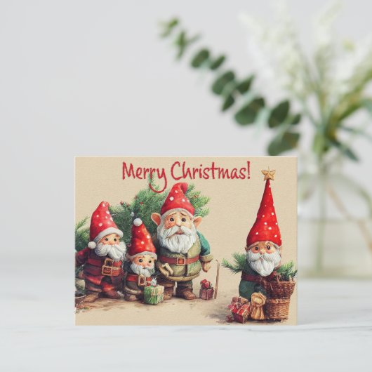 Kerstfeestdagen Gnomen Briefkaart (Staand voorkant)