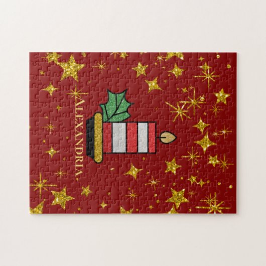 KerstFeestdagen Gold Stars Kandle personaliseren Legpuzzel (Horizontaal)