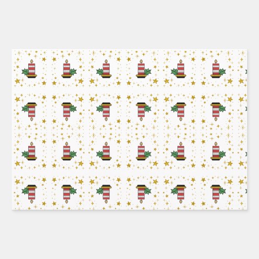 kerstFeestdagen Gold Stars Kandles Glitter Wrap Inpakpapier Vel (Voorkant 2)