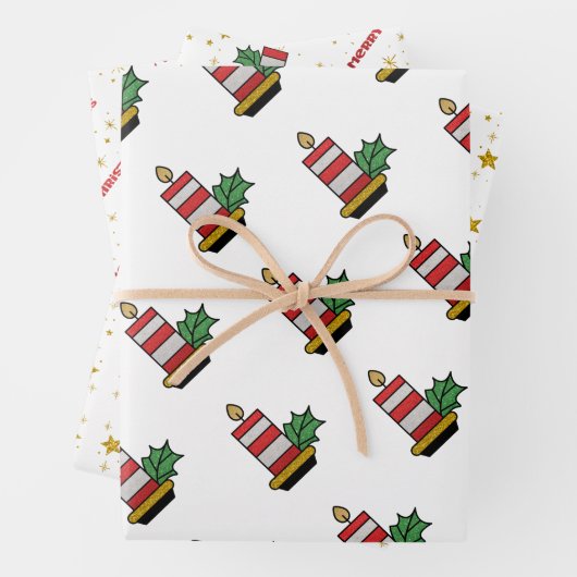 kerstFeestdagen Gold Stars Kandles Glitter Wrap Inpakpapier Vel (In situ)