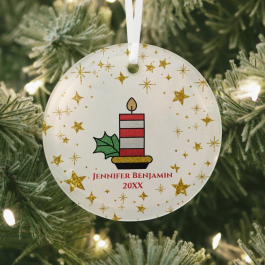 KerstFeestdagen Goudsterren Kandle Glitter Glas Ornament (Insitu)