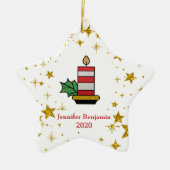 KerstFeestdagen Goudsterren Kandle Glitter Keramisch Ornament (Voorkant)
