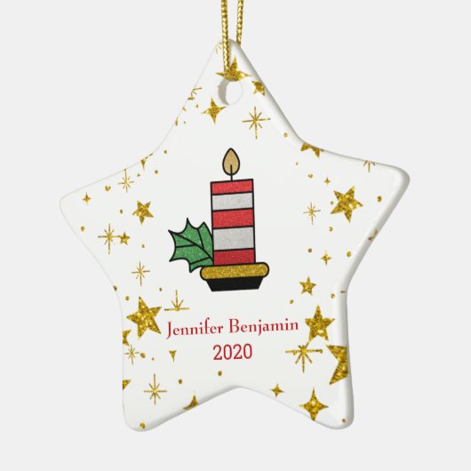 KerstFeestdagen Goudsterren Kandle Glitter Keramisch Ornament (Links)