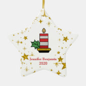 KerstFeestdagen Goudsterren Kandle Glitter Keramisch Ornament (Achterkant)