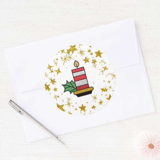 KerstFeestdagen Goudsterren Kandle Glitter Ronde Sticker (Envelop)