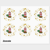 KerstFeestdagen Goudsterren Kandle Glitter Ronde Sticker (Vel)