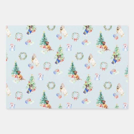Kerstfeestdagen honden inpakpapier vel (Voorkant)